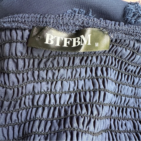 BTFBM Navy Swiss Dot Smocked Dress M - Picture 7 of 12